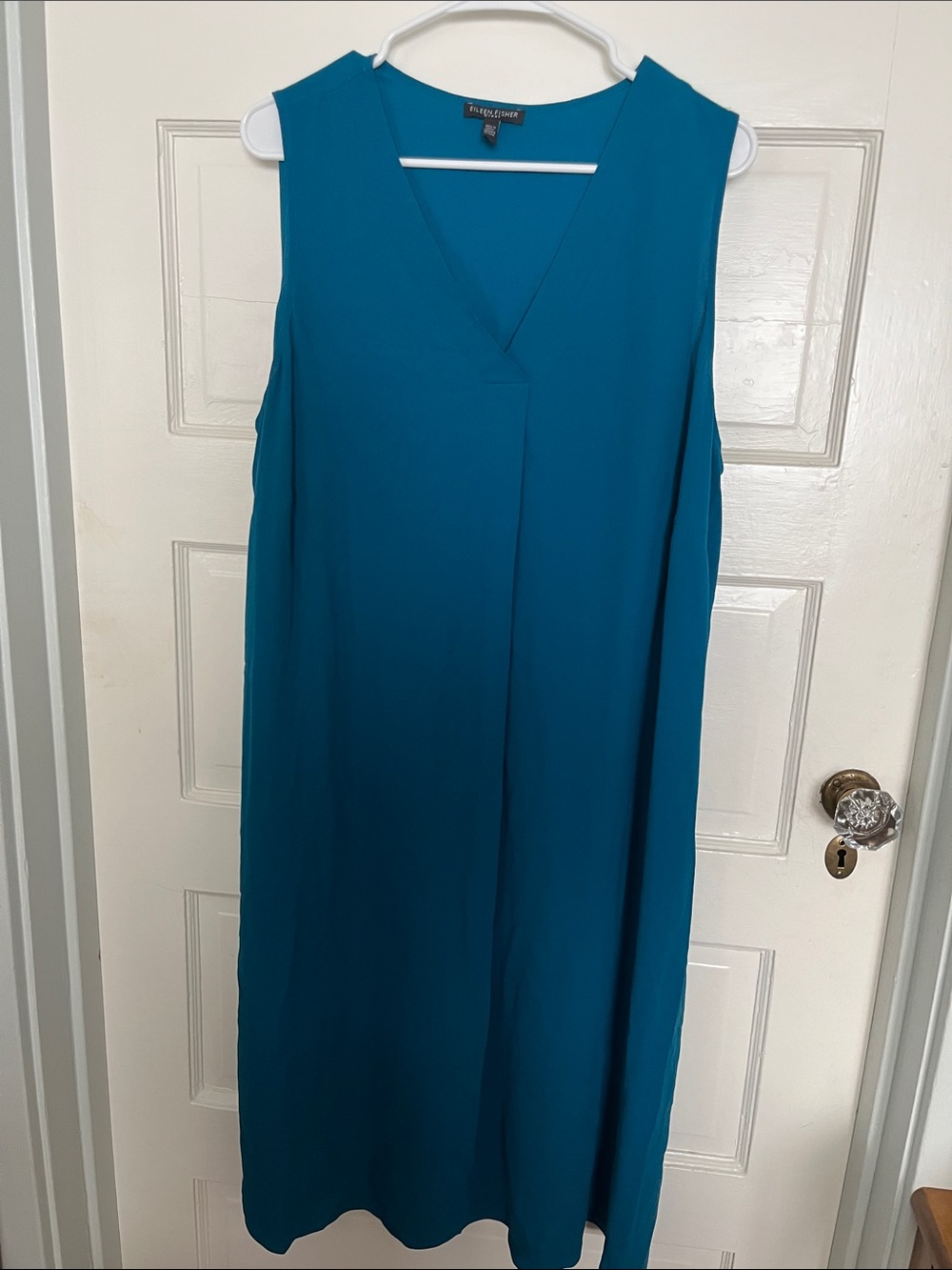 Eileen Fisher Teal V-Neck Sleeveless Shift Dress